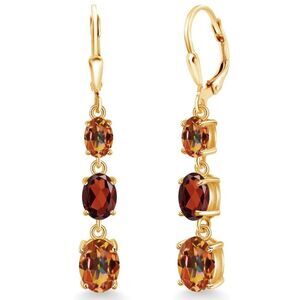 18K Yellow Gold with 6.00 Cttw 3 Stone Ecstasy Mystic Topaz and Garnet Earrings